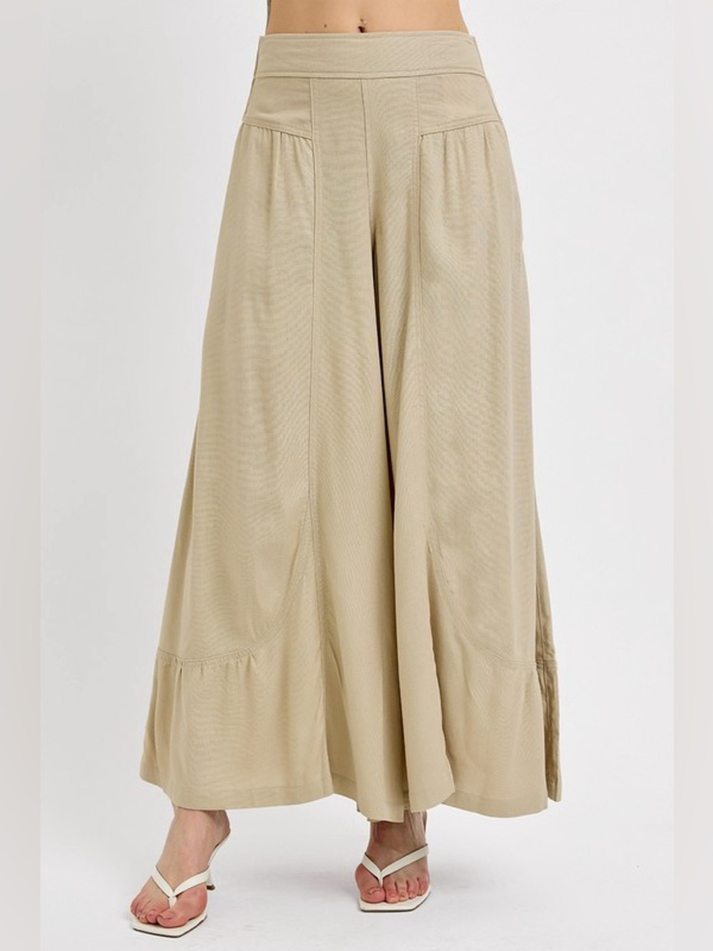 RISEN Shirring Detail Wide Leg Pants